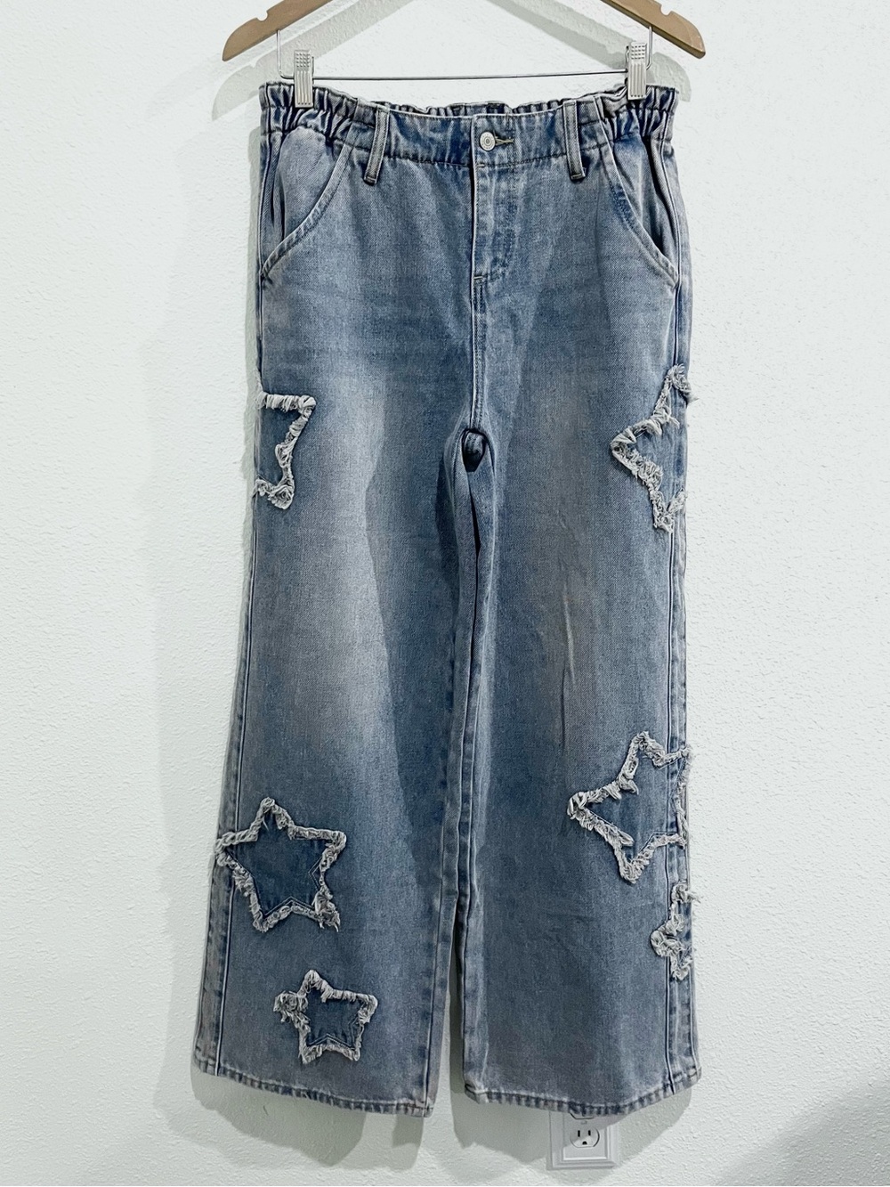 ee:some Wide Leg Star Embroidered Jeans Boho Celestial Baggy Twee